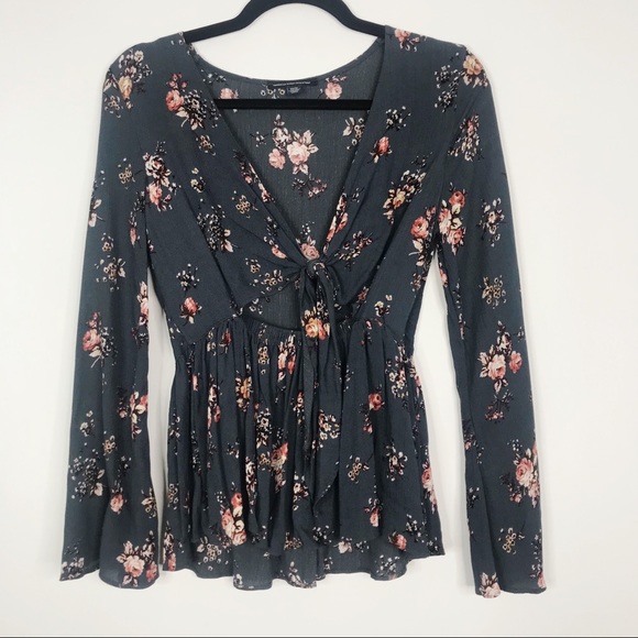 American Eagle Floral Tie Front Long Sleeve Blouse - Picture 1 of 10